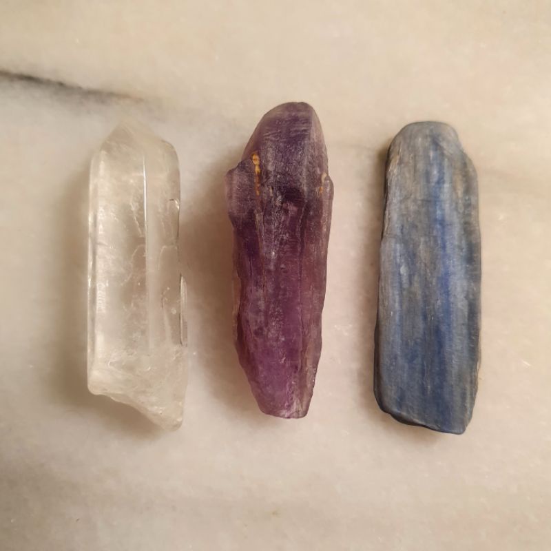 天然原礦白水晶骨幹/幻影紫水晶骨幹/藍晶條（三個一組售）