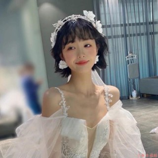 仙氣飄飄💗時尚 韓式髮飾 新款新娘發飾韓式蕾絲珍珠手工串珠頭飾婚紗禮服配飾影樓飾品