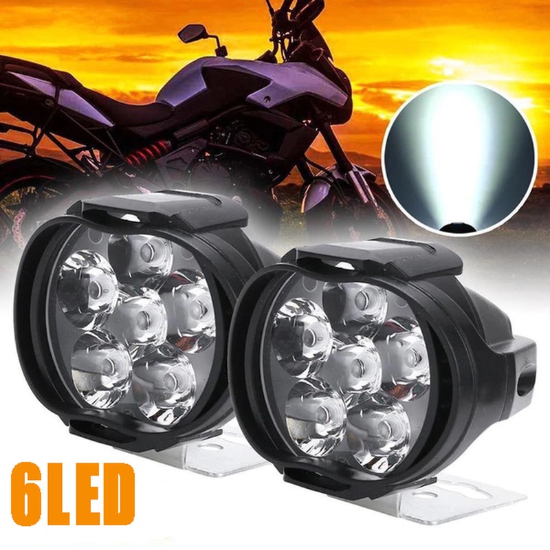 2 件裝 6 LED 摩托車頭燈高亮防水射燈電動滑板車燈電機輔助頭燈泡工作燈