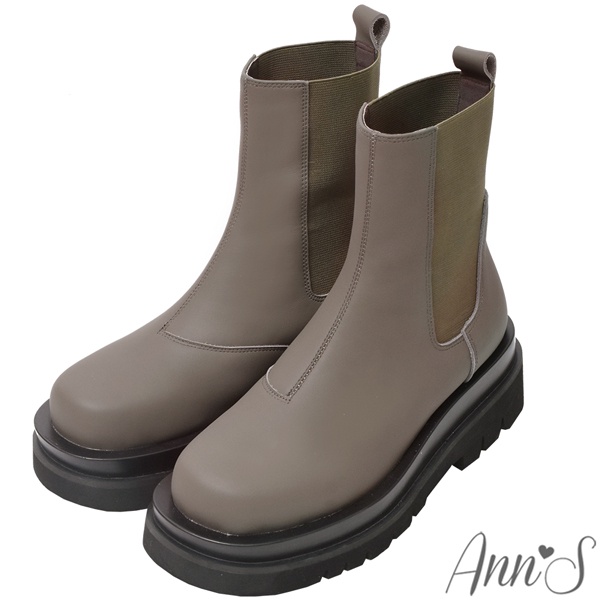 Ann’S就是比較瘦-霧面全真皮頂級牛皮切爾西輕量厚底短靴5.5cm-墨綠