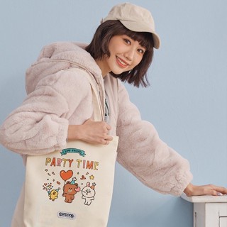 現貨 正版授權 ◆ 派對 肩揹包 Line friends 熊大 校隊系列 莎莉 兔兔 肩背 帆布包 帆布袋 米色