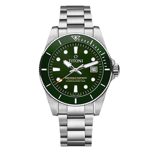 TITONI 瑞士梅花錶  seascoper 300 海洋探索 83300 S-GN-703 潛水機械錶 /綠框綠面