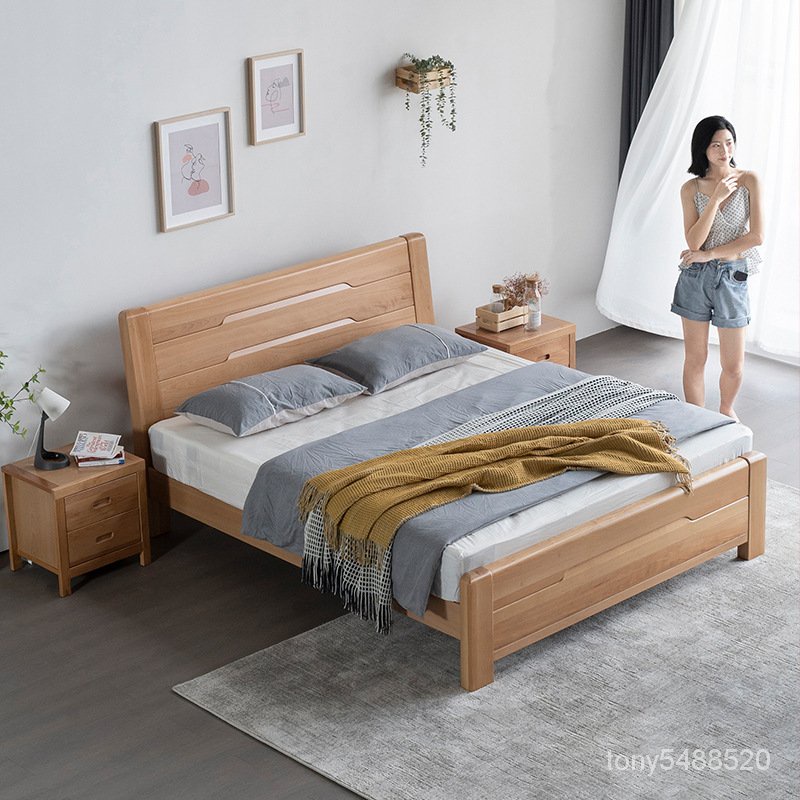 全實木床現代簡約櫸木床主臥1.5米單人1.8米雙人床經濟傢用硬闆床 高腳床 鐵床架 雙層床 上下床 儲物多功能床架 VZ