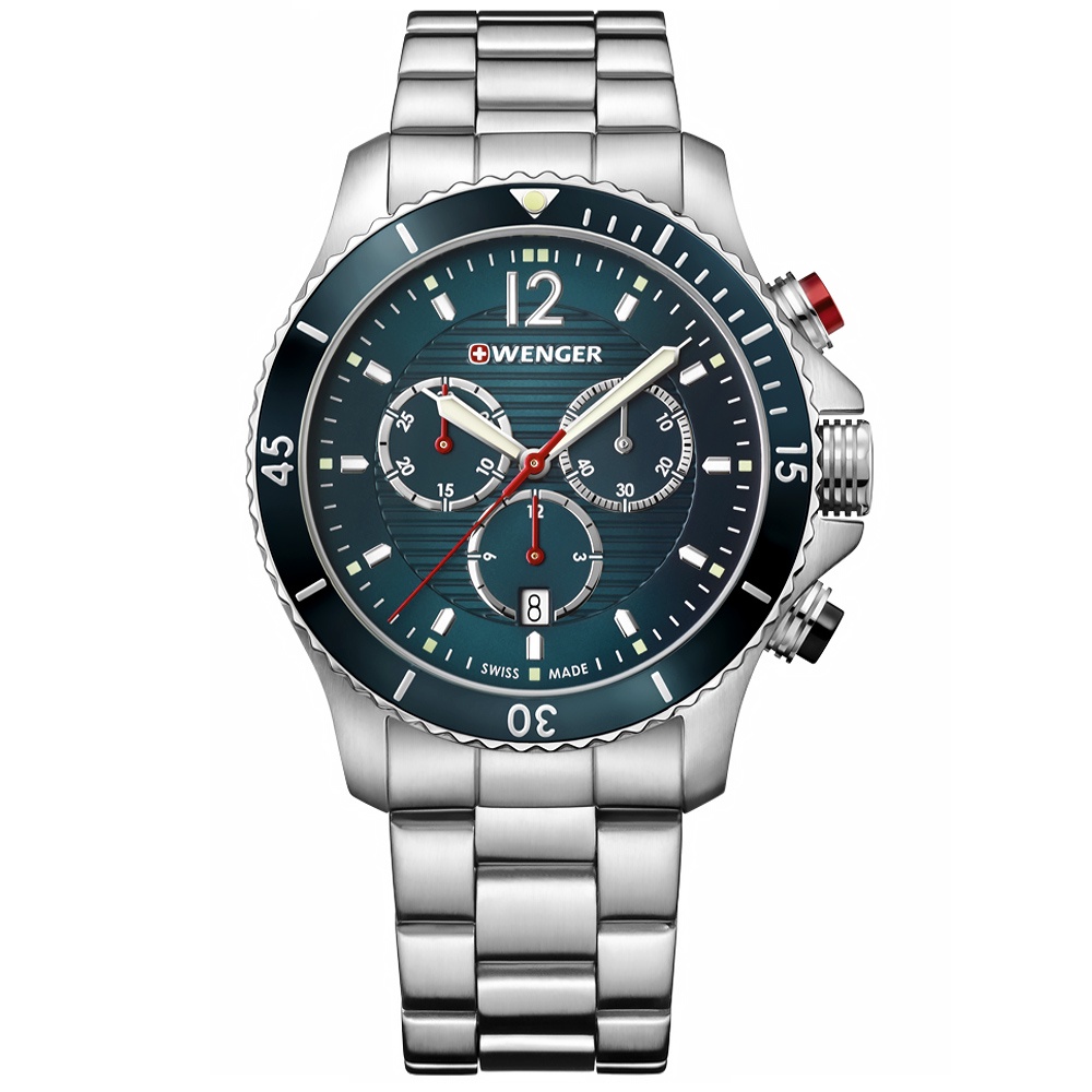 WENGER / Seaforce 海神 潛水錶 日期 不鏽鋼手錶 藍綠色 / 01.0643.115 / 43mm