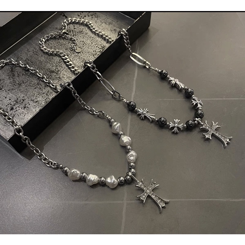 [LAX STUDIO]（現貨‼️）珍珠 十字架鑽石 拼接項鍊（兩款）