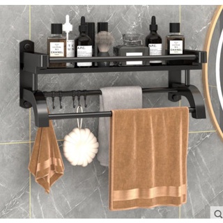 【時尚新品】衛生間黑色不銹鋼置物架 70cm浴室收納架免打孔毛巾架壁掛化妝品架