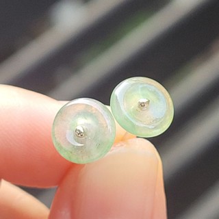 嗨，寶貝銀飾珠寶* 翡翠飾品☆925純銀 天然緬甸玉保A貨 造形設計款 起熒光 玻璃種淡淡黃翡飄花 玉扣翡翠 耳釘耳環2
