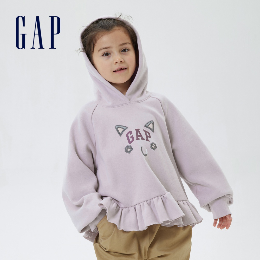 Gap 女童裝 Logo刷毛帽T 碳素軟磨系列-淺紫色(507848)