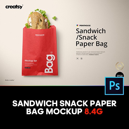 三明治漢堡外賣小吃零食包裝袋設計貼圖ps樣機素材展示效果範本