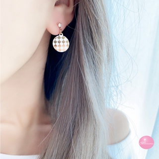 韓國 菱格紋造型 耳環 夾式 針式 台灣現貨 【Bonjouracc】