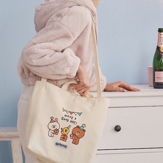 現貨 大容量◆ 派對 兩用 肩背 Line friends 熊大 莎莉 兔兔 帆布包 手提 帆布袋 素面 書包 肩揹包