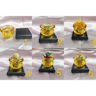 招財進寶琉璃迷你小聚寶盆5公分.付木座6公分.碎石.6種款式