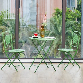 金悅瑪*鐵藝陽臺休閑折疊桌椅三件套歐式室內外露臺庭院咖啡廳茶幾椅組合