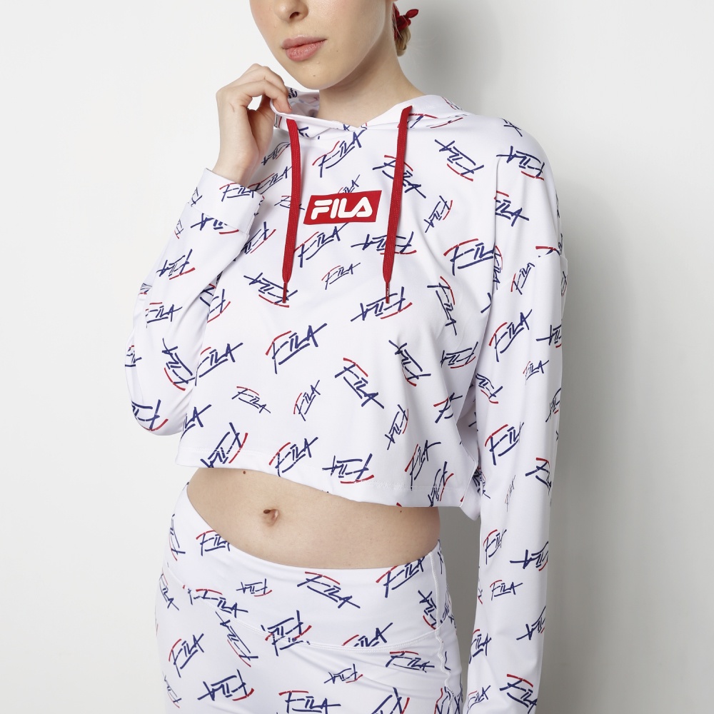 【FILA】 女性 吸濕排汗萊卡連帽T恤-白色 5TEV-5604-WT