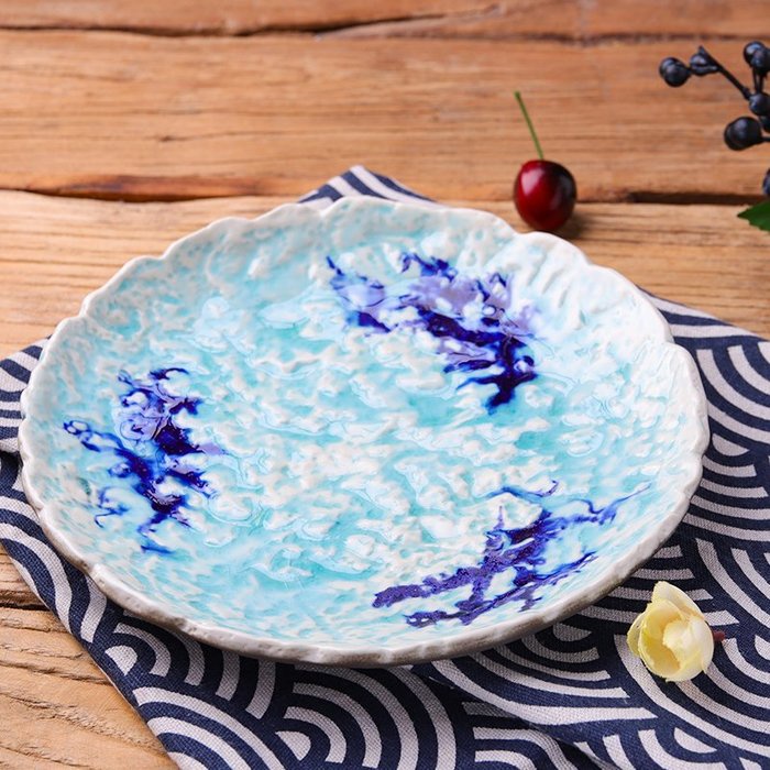 日式御景藍菜盤 日式造型盤 盤子 和風盤 烤物盤 藍色 白色 不規則盤 炸物盤 陶瓷盤【波仔家生活雜貨舖】