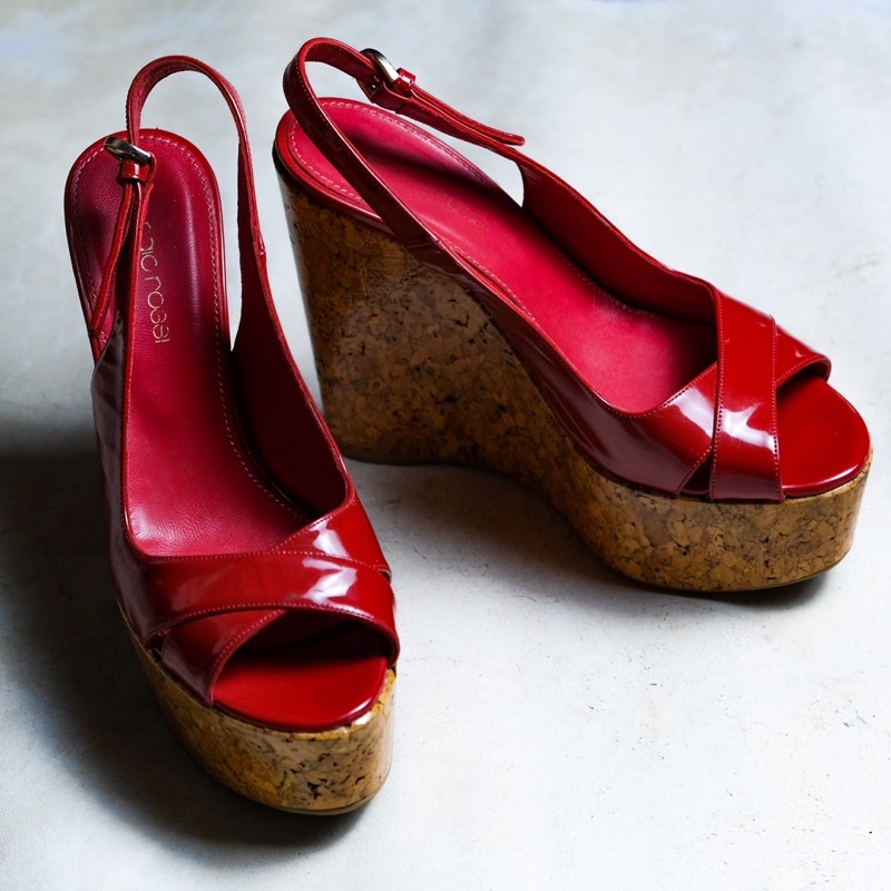 SERGIO ROSSI Patent Leather Wedge Sandals 義大利時尚鞋履品牌 漆皮楔型涼鞋