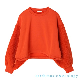 earth music&ecology 異素材毛絨袖拼接圓領長袖上衣(1L24L1C0240)