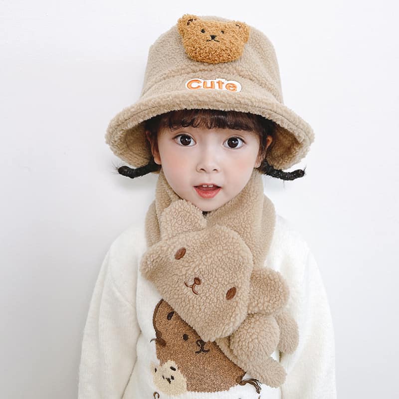 現貨❣️嬰幼童秋冬款羊羔絨保暖漁夫帽+圍巾❣️