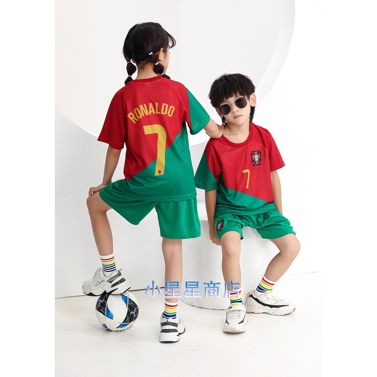 卡達爾世界盃 RONALDO足球衣 童裝7號 葡萄牙比賽隊服 兒童足球衣 葡萄牙C羅7號 主場 兒童足球服 兒童球衣