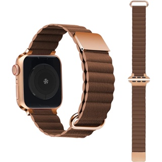 秋冬新款 Apple Watch 荔枝皮 磁吸式 皮革 真皮錶帶 適用S9 S8 S7 Ultra2 iwatch 蘋果