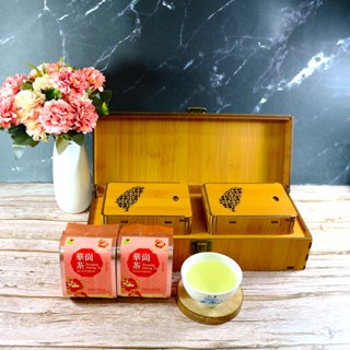 【龍源茶品】臺灣意象竹雕筆筒禮盒-頂級梨山高冷華崗烏龍茶葉-(100g/包x2入-共200g/盒)生青茶│梨山烏龍茶葉