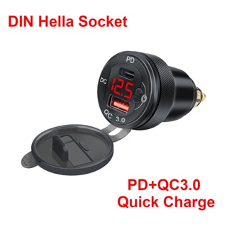 BMW 機車快速充電 DIN Hella 插頭 PD+QC3.0 USB 插座帶電壓表開關適用於寶馬摩托車