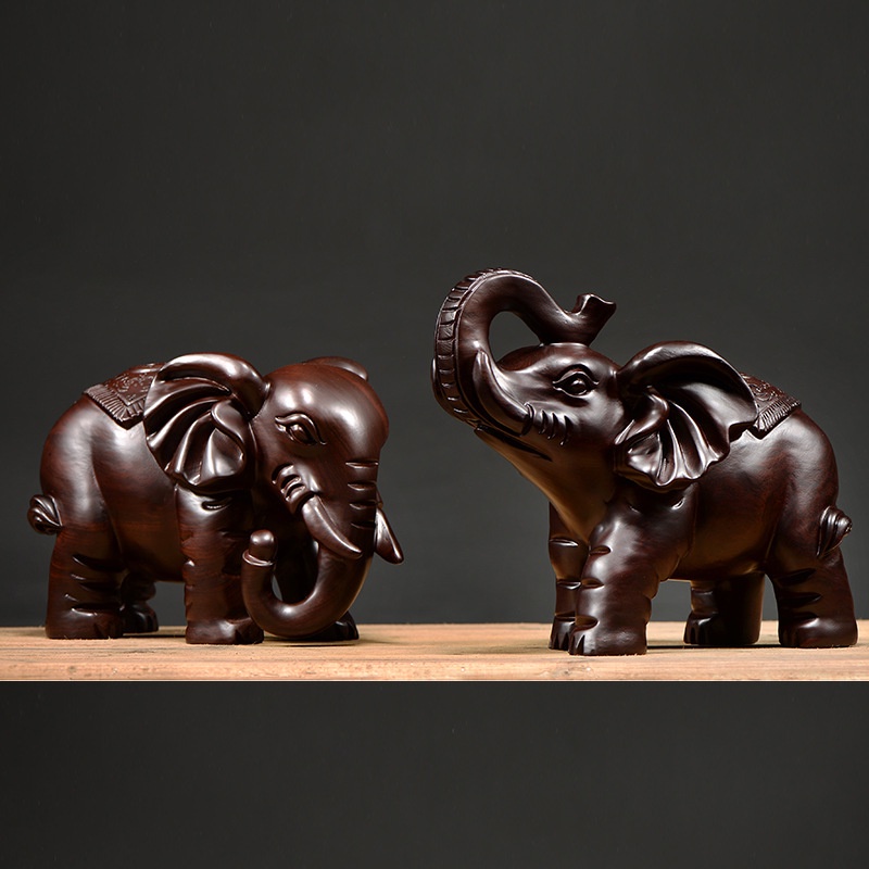 木雕大象擺件 黑檀木實木雕刻小象擺飾 客廳家居木頭裝飾木質工藝品