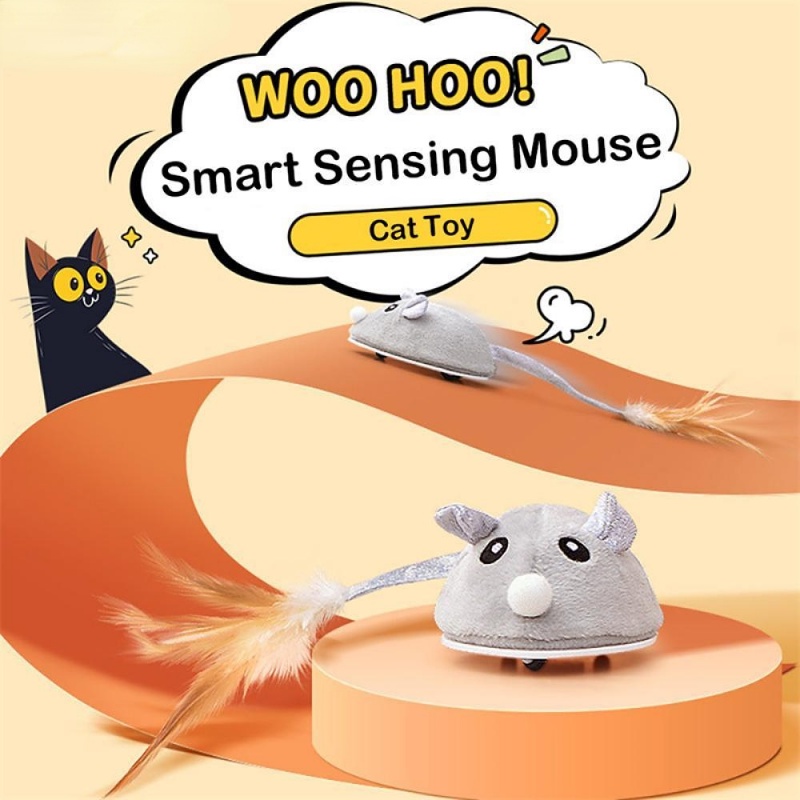 智能感應仿真鼠標貓玩具互動電動毛絨玩具貓挑逗自玩usb充電小貓老鼠玩具c4m3