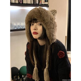 【限時免運】貓耳朵毛絨毛線帽女秋冬加厚保暖帽子甜美可愛少女護耳防寒ins帽 棉帽 保暖帽 包頭帽 針織帽 防寒帽