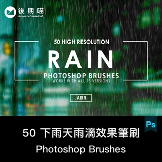 Photoshop筆刷 | 50 雨天下雨雨滴效果特效筆觸天氣特效照片合成疊加效果筆刷