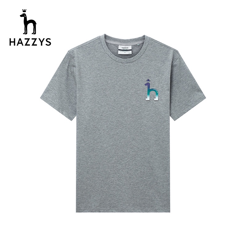 Hazzys哈吉斯夏季新款男裝圓領簡約男士短袖T恤衫寬鬆休閒