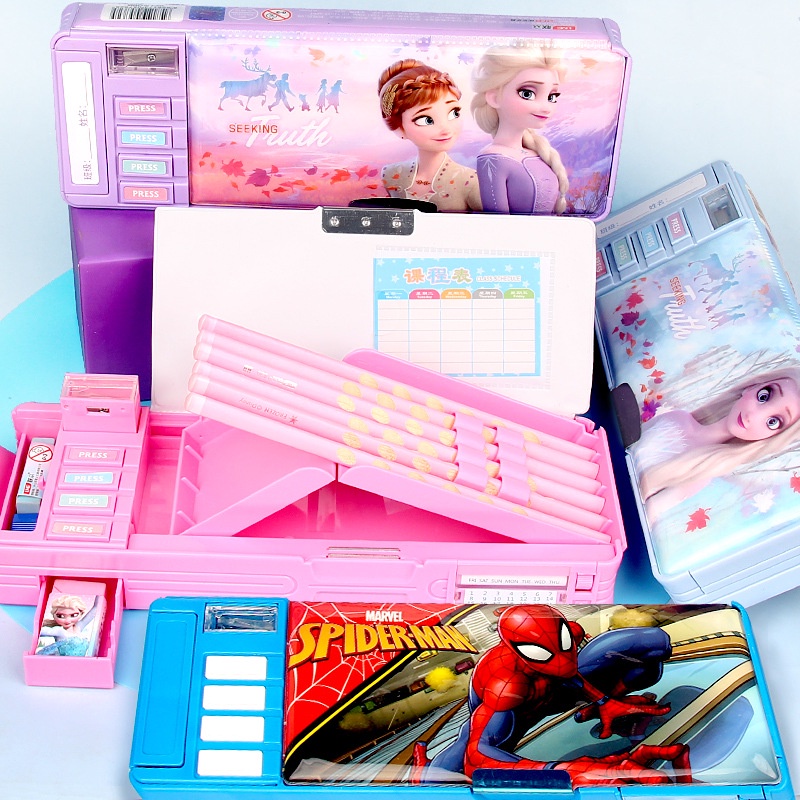 文具盒冰雪奇緣愛莎公主漫威美國隊長蜘蛛俠草莓熊小學生女多功能雙面摺疊鉛筆盒