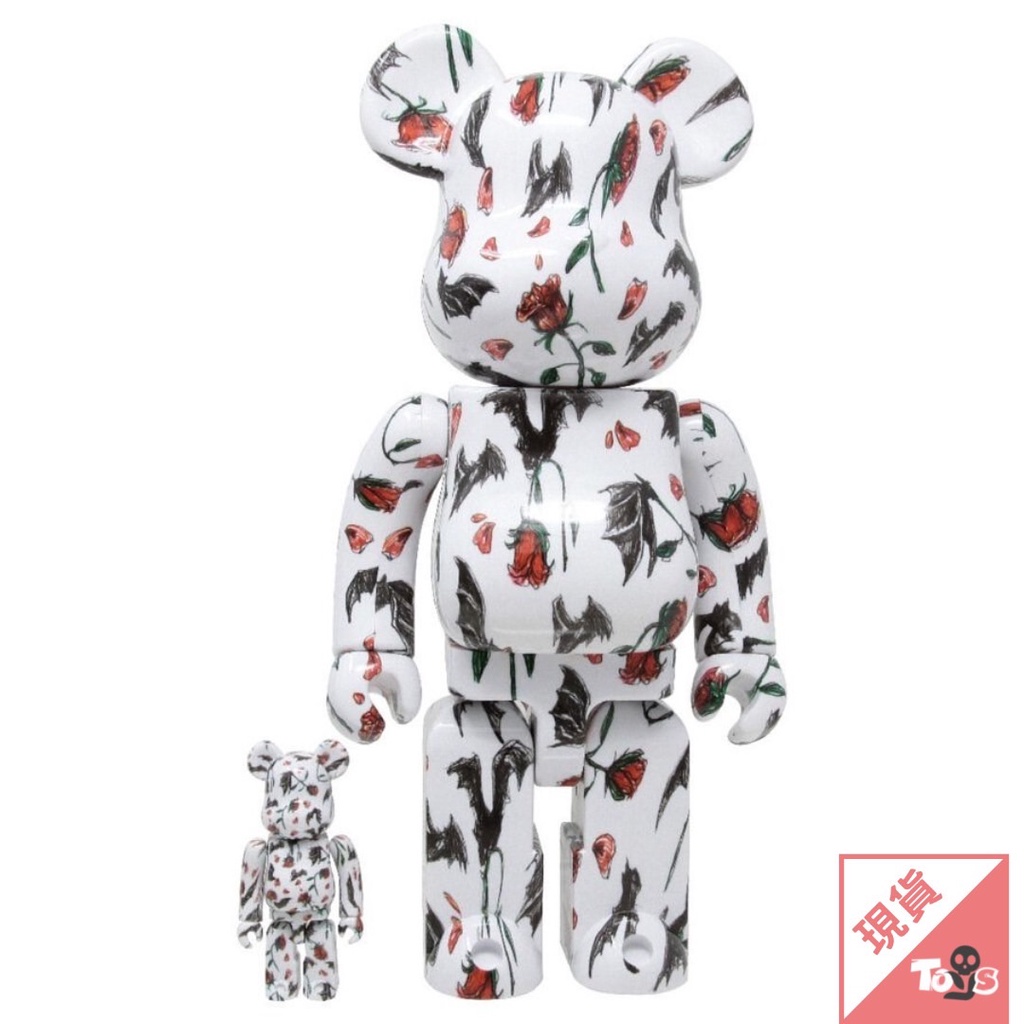 BE@RBRICK 庫柏力克熊bearbrick KIDILL X ERI WAKIYAMA蝙蝠玫瑰白400%+100%