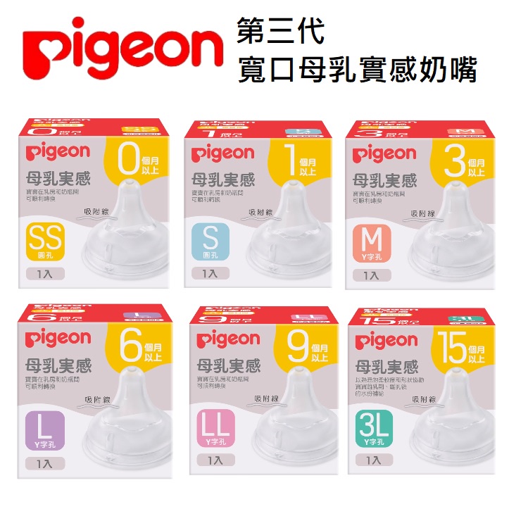 正品公司貨【Pigeon 貝親】寬口母乳實感奶嘴 SS/S/M/L/LL/3L / PPSU奶瓶