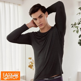 【EASY SHOP】iONNO-石墨烯科技保暖衣-深層循環保暖蓄溫男仕長袖上衣-黑墨灰
