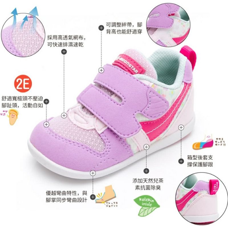 【MOONSTAR 月星】HI系列穩健寶寶款 運動鞋 女童鞋(MSB77S62粉花-12.5-15cm)