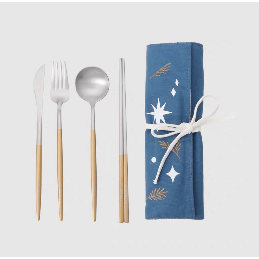Starbucks官方正品！日本星巴克杯子2022聖誕節環保餐具組合刀叉子筷子湯匙四件套