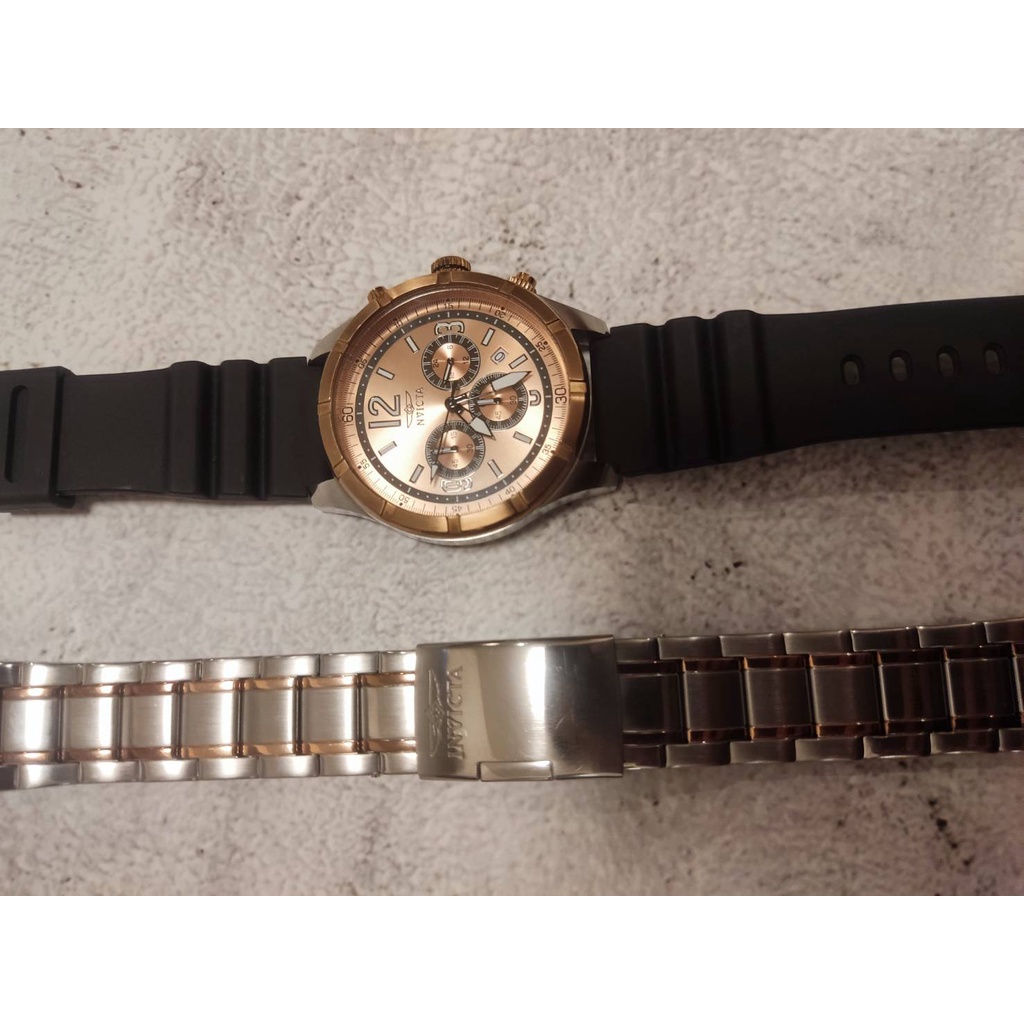 正品 Invicta 英威塔 新錶玻  新黑膠錶帶 無掉色 三眼錶 二手正品 男錶 潛水錶式樣