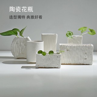 【巨路生活】陶瓷花瓶 白色花瓶 簡約素燒 水培白色陶瓷 多肉花盆 創意家居現代擺件 桌面裝飾綠蘿花器