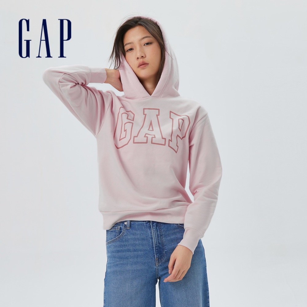 Gap 女裝 Logo刷毛帽T-淺粉色(519469)