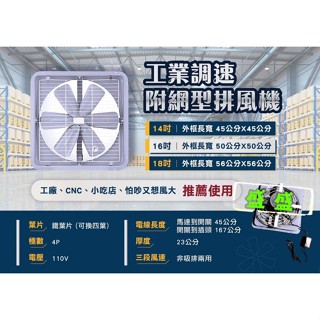 三段風速『附後網』18吋 單相 調速型 工業排風機 吸排 通風機 工業用排風扇 通風扇 抽風機 工業扇(臺灣製造)訂製