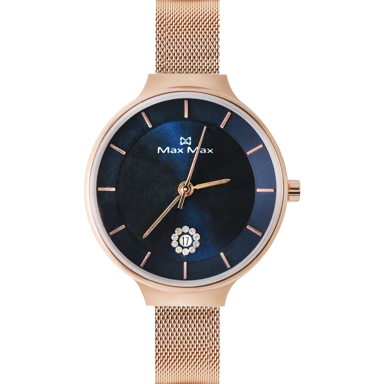 【大新竹鐘錶】MAX MAX  ｜都會時尚米蘭帶藍寶石玫瑰金腕錶 (MAS7031-3)