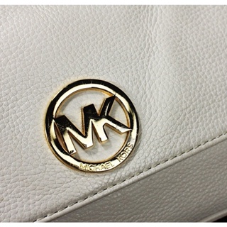 美國【MICHAEL KORS(MK)】白色小牛皮 經典大LOGO 鍊帶肩背包 斜背包