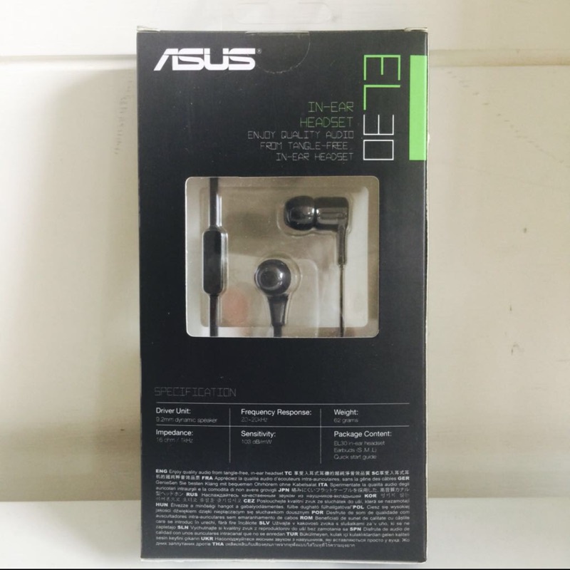 【ASUS 華碩】 EL-30 耳道式耳機 黑