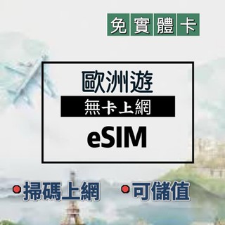 歐洲esim12天15天30天喫到飽上網絡卡 超過流量後降速網路sim卡 無卡上網esim卡 熱點分享 高速上網絡卡 免插卡