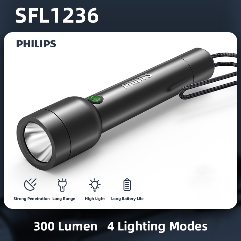 飛利浦戶外 LED 可充電手電筒便攜式強力強光手電筒野營燈戶外遠足自衛