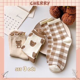 高領棉質 4-Way 彈力棉襪,可愛的韓式襪子套裝 - Cherry Shop