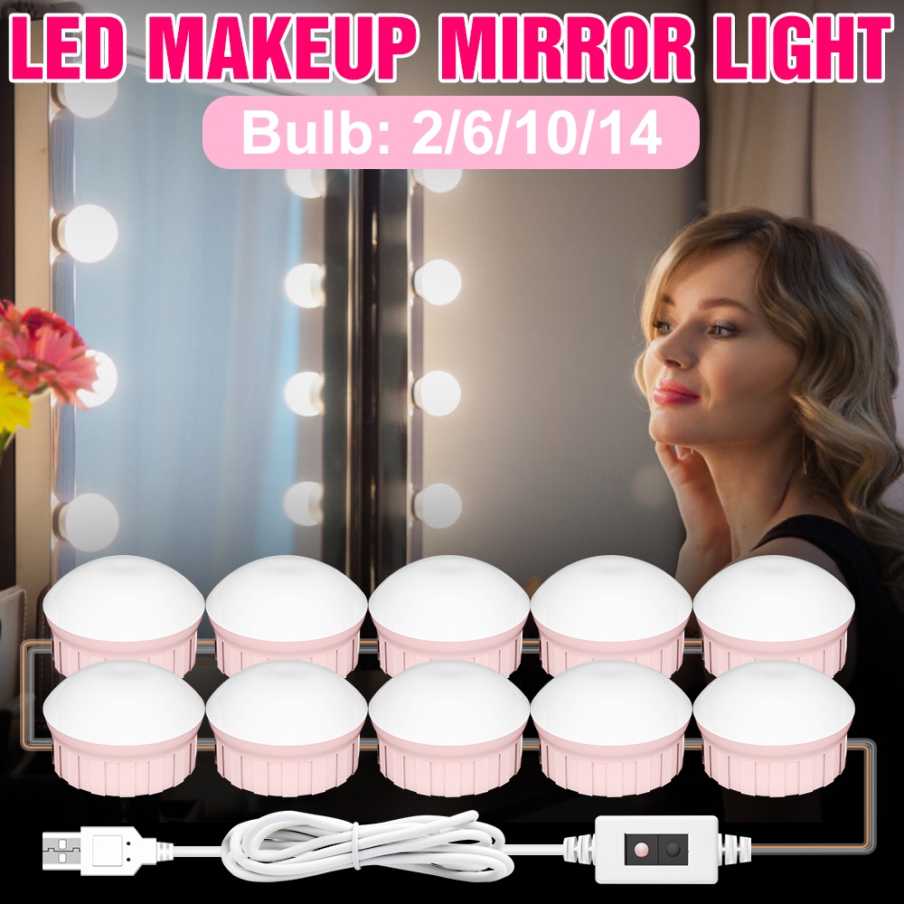 手掃感應鏡燈好萊塢化妝燈USB可調光LED壁鏡燈5V裝飾燈臥室裝飾