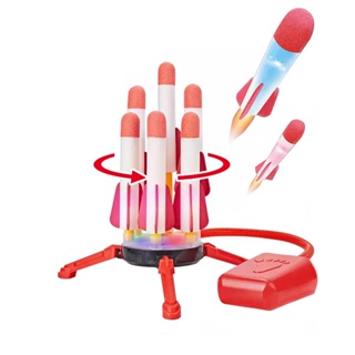 【Hi-toys】炫光飛天火箭/腳踩火箭/氣壓火箭玩具(6連發旋轉炫光底盤/露營遊戲/戶外活動)