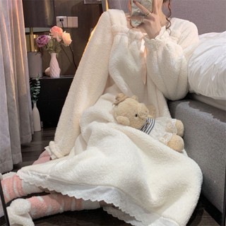 女生睡裙 大尺碼 睡衣 珊瑚絨 加厚 家居服 保暖 可愛公主風 孕婦居家服 柔軟舒適 免運